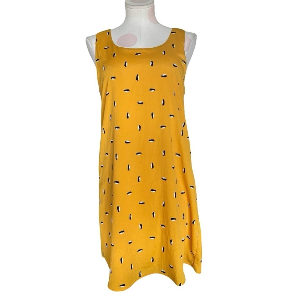 Everly Anthropologie Yellow Penguin print Swing Whimsical Mini Dress - medium